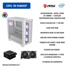 GCS - PC GAMER INTEL  I9-14900F, RAM 32 GB DDR4 RGB , 1 TB SSD, TARJETA  VIDEO RTX 12 GB