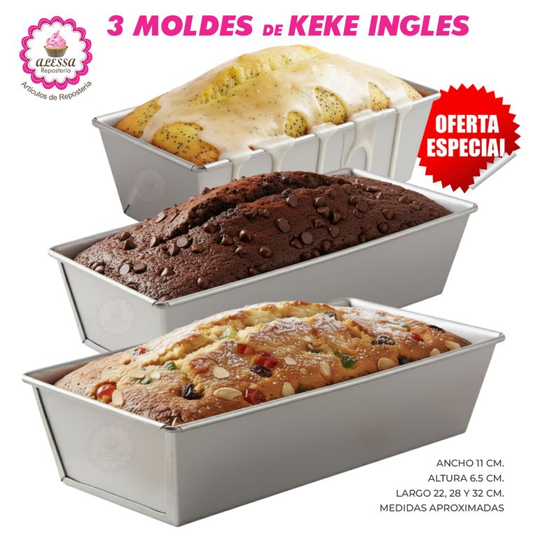 Set Premium de 3 Moldes de Keke Ingles 22, 28 y 32 para Repostería