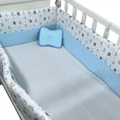 GENERICO - PROTECTORES LATERALES PARACHOQUES BARANDA CUNA CON ALMOHADITA CELESTE