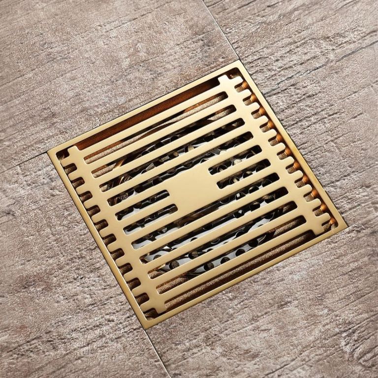 Sumidero Desagüe Rejilla 10x10cm Anti olores Dorado Oro Brillante Acero SS304