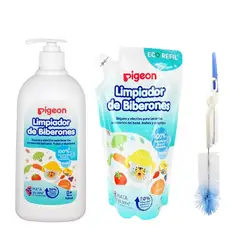 PIGEON - Kit Limpieza y Alimentación Bebé Limpiador 700ml + Refil + Cepillo de Esponja