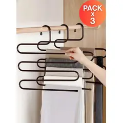 GENERICO - Pack x 3 Colgador De Pantalones De 5 Niveles De Acero Color Marrón