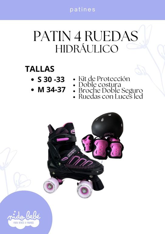 PATIN 4 RUEDAS HIDRAULICO ROSADO TALLA M 34 A 37