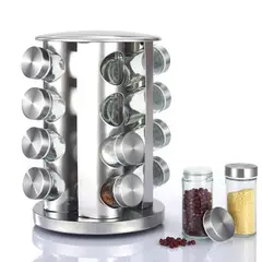 PREMIUM - Condimentero Soporte Giratorio De 16 Frascos Especiero Acero inoxidable