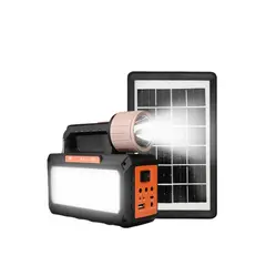 PREMIUM - Kit Cargador Portatil Solar Parlante 4500mah + 3 Focos Naranja