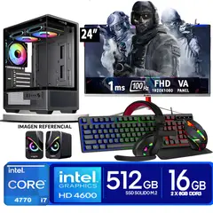 INTEL - Computadora Pc Intel Core i7 4770  Monitor 24 fhd' RAM 16 GB SSD 500 GB PARLANTES