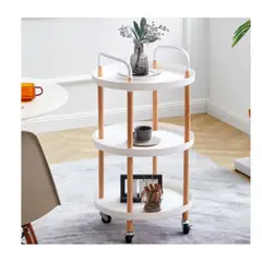 PET MOOD - Carrito Auxiliar De 3 Niveles Con Ruedas Blanco y Madera