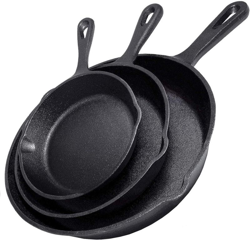 Set de 3 Sartenes de Hierro Fundido Curado Antiadherente