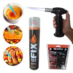 FIX - KIT Soplete Portátil para Cocina Camping ferreteria Recargable + Gas 500ml