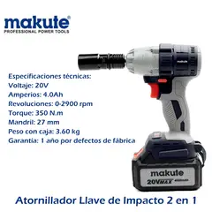 MAKUTE - ATORNILLADOR LLAVE DE IMPACTO 2 EN 1- 20V DE 350Nm - BRUSHLES INALÁMBRICO - MAKUT