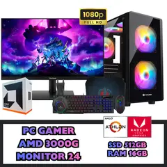 AMD - PC GAMER AMD 3000G SSD 500GB RAM 16GB MONITOR 24 FHD CON ACCESORIOS