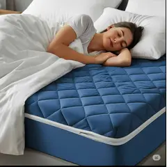 GENERICO - FUNDA IMPERMEABLE CON CIERRE PARA COLCHÓN 2 PLZ AZUL ACERO