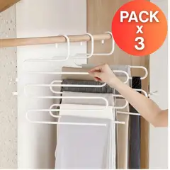 GENERICO - Pack x 3 Colgador De Pantalones De 5 Espacios De Acero - Blanco