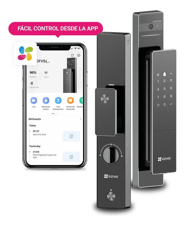 Cerradura Inteligente Ezviz DL50FVS Face ID Wifi Bluetooth Huella Codigo Temporal - Negro