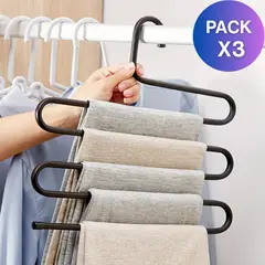 GENERICO - Pack x 3 Colgador De Pantalones De 5 Niveles De Acero Color Negro