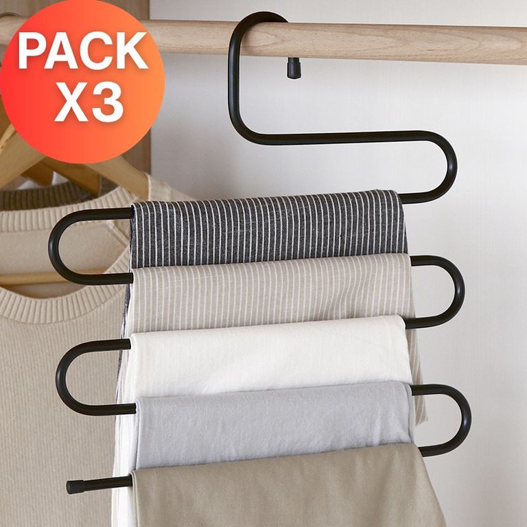 Pack x 3 Colgador De Pantalones Metálico De 5 Niveles - Negro
