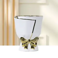 GENERICO - Maceta de Cerámica Blanca con Lazo Dorado