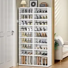 GENERICO - Zapatera Plegable De 9 Niveles / 36 Pares Con Puertas Acrílicas Mágneticas - Blanco