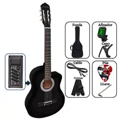 SOUND STAR - Guitarra ELECTROACUSTICA Negro 39″ nylon con accesorios