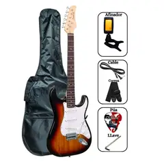 SOUND STAR - Guitarra Eléctrica Sunburst con Funda Afinador Correa Cable y con Accesorios