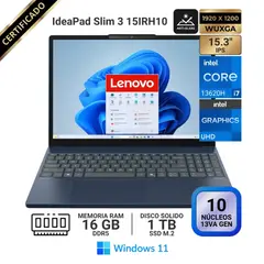 LENOVO - Laptop Lenovo IdeaPad Slim 3 15IRH10, 15.3" WUXGA IPS, Core i7 13620H, RAM 16GB, SSD 1 TB, Win 11.