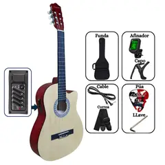 SOUND STAR - Guitarra ELECTROACUSTICA Natural 39″ nylon con accesorios