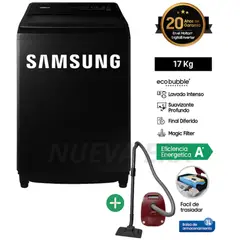 SAMSUNG - Lavadora Samsung 17Kg EcoBubble Carga Superior WA17CG6441BVPE Negro + Aspiradora VCC4190V3KXZS 2000W