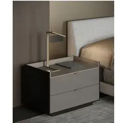 TU MESITA - Velador Moderno Manuel 2 Cajones NegroTaupePlomo