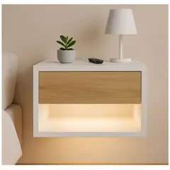TU MESITA - Velador Flotante Organic con Luz 1 Cajón BlancoRovere TU MESITA