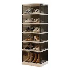 GENERICO - Zapatera Plegable De 6 Niveles/12 Pares Con Tapas Magnéticas - Negro