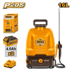 INGCO TOOLS - MOCHILA PULVERIZADORA FUMIGADORA INGCO 20V 16L + 2 BATERÍAS 4.0AH + CARGADOR CSPLI201644