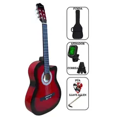 SOUND STAR - Guitarra Acústica Rojo 39″ nylon con funda Afinador Correa pua