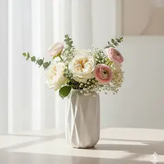 NACIONAL - Florero Plisado Redondo Blanco de Cerámica estilo moderno