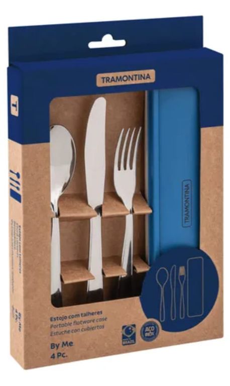 SET DE CUBIERTOS TRAMONTINA 4 PIEZAS ACERO INOX CON ESTUCHE