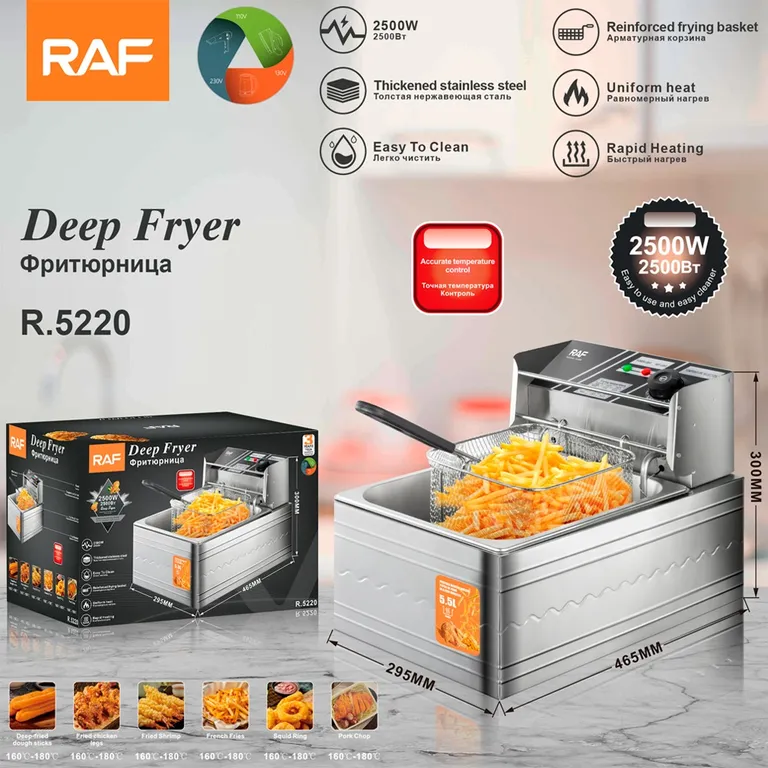 FREIDORA ELÉCTRICA DE ACERO INOXIDABLE DE 6 LITROS - 2500W