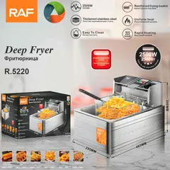 RAFF - FREIDORA ELÉCTRICA DE ACERO INOXIDABLE DE 6 LITROS - 2500W