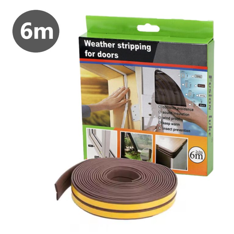 Burlete Adhesivo Para Puertas y Ventanas Color Marrón - 6m