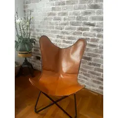 ANTIQUE DECCO - Silla Butaca Mariposa BFK Cuero Genuino Camel Sitial