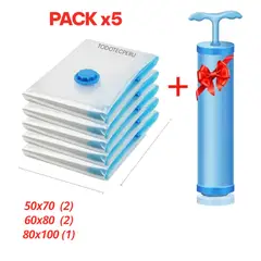 GENERICO - PACK x6 BOLSAS AL VACIO MAS INFLADOR SUCCIONADOR