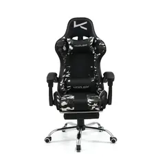 KUZLER - Silla Gamer Camuflada Masajeador Lumbar Reposapiés y Base Metálica RIK-101CAMO