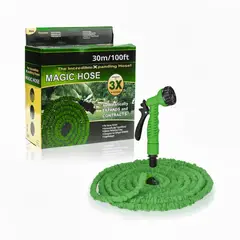 GENERICO - Manguera Multiusos Expandible Retráctil con Accesorios hasta 30 Metros 7 en 1 - Verde