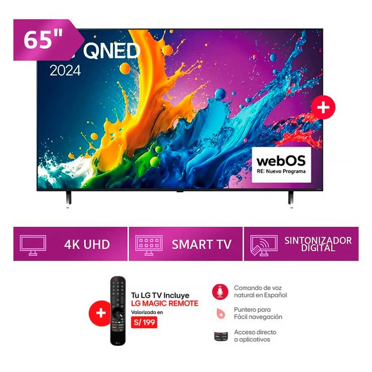 TELEVISOR SMART TV LG QNED 4K 65 65QNED80 CON THINQ AI