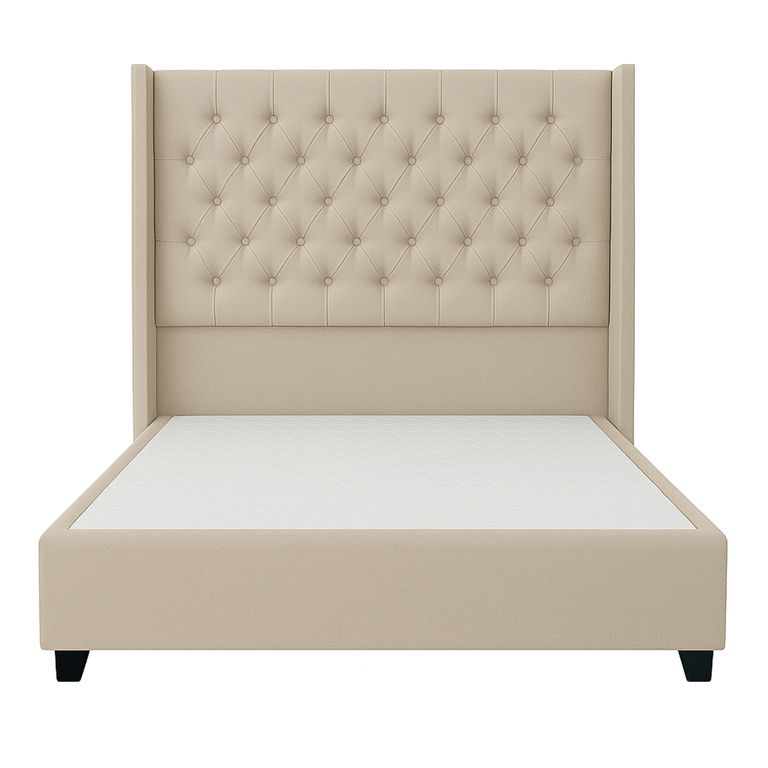 Cama Tapizada Confort Capitoné Beige 2 Plazas