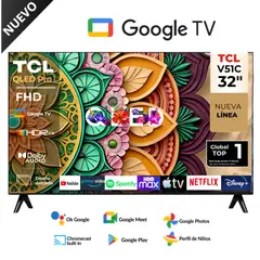 TCL - Televisor TCL QLED 32" FHD Smart TV Google Tv 32V51C
