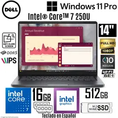 Dell - Laptop Dell Pro 14 PC14250 Intel Core 7 250U 16GB 512GB SSD 14"  FHD Win 11 Pro