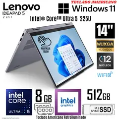 LENOVO - Laptop Lenovo IdeaPad 5 2 en 1 Intel Ultra 5 225U 8GB RAM 512GB SSD 14"  WUXGA Touch