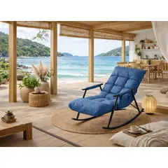 GENERICO - SILLÓN MECEDORA SOFÁ RECLINABLE SILLA DE TERRAZA PREMIUM AZUL ACERO AL CARBONO