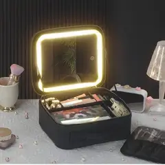 GENERICO - NECESER CON ESPEJO Y LUZ LED  RECARGABLE