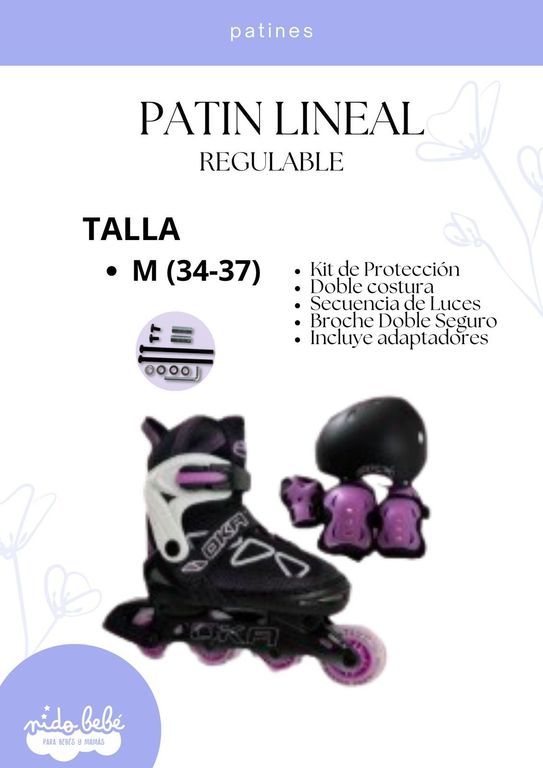 PATIN LINEAL REGULABLE NEGRO Y FUCSIA M 34 - 37