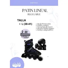 OKA - PATIN LINEAL REGULABLE NEGRO Y AZUL L 38 - 41